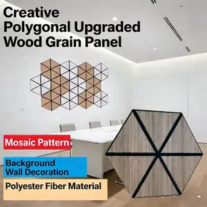 Polyester Fiber Wood Strip Grille Acoustic Panel Hexagonal Fireproof Wooden Background Wall Decoration Sound Insulation Material