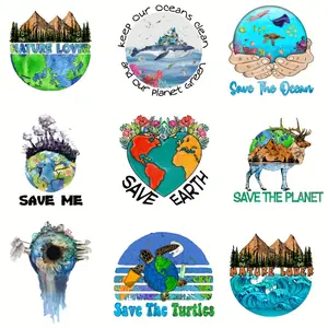 9-Piece Save the Earth Theme Iron-on Patches/Iron-on Transfers/Heat Transfer Patches/Washable Transfer Stickers/For DIY Jacket, T-Shirt, Denim Hat, Backpack Decoration