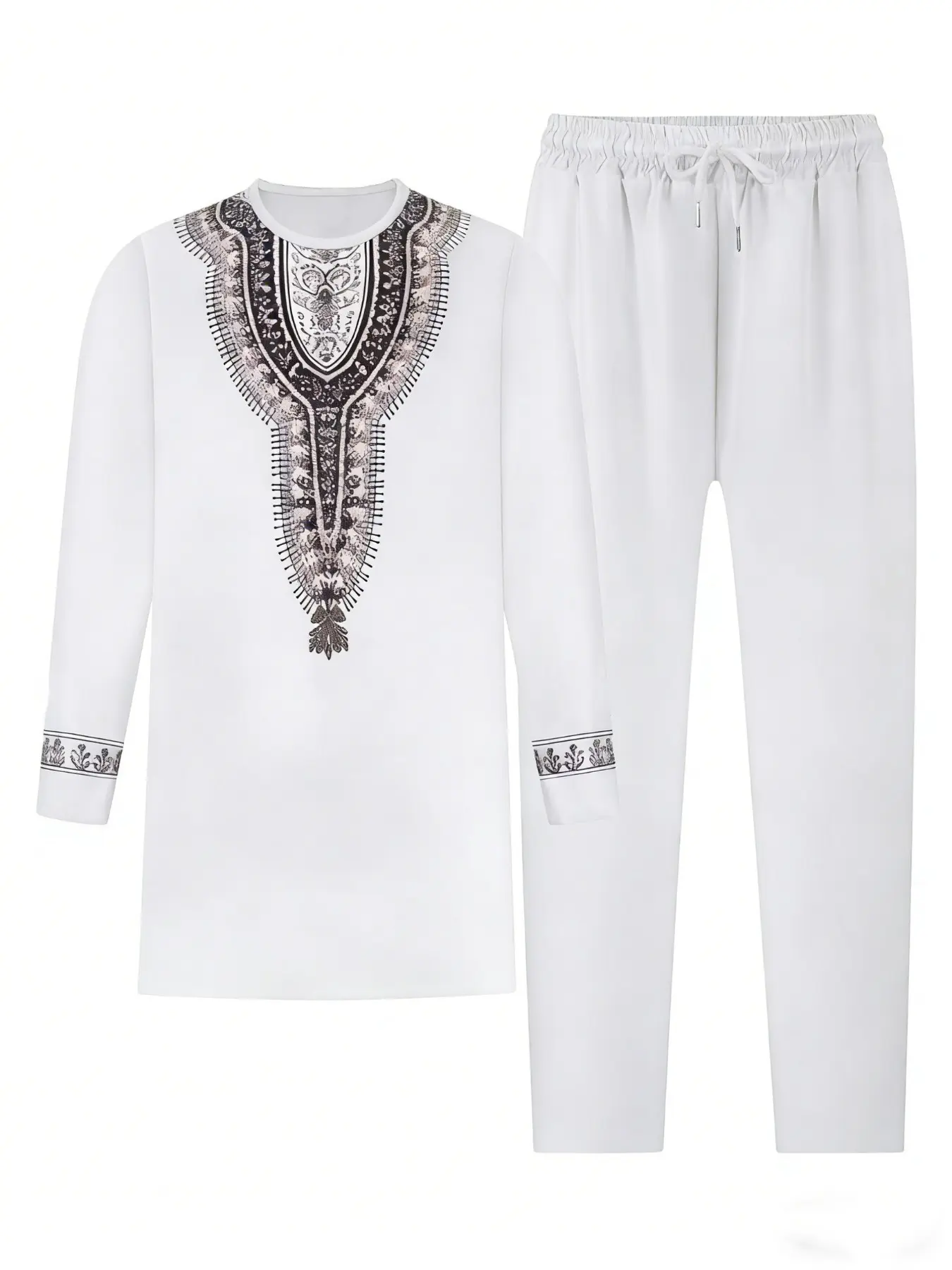Printed Long Sleeve Matching robe set, Knit Clothing Sets, suitable for casual, formal and festive occasions, Co Ord Set