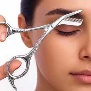 Eyebrow Trimming Scissors with Combs, Eyebrow Cutter Hair Removal Eyebrow Scissors,Eye brow razors, Eyebrow trimmer for women,Gifts For Men Women Stocking Stuffers (Silver)