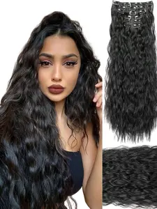 Women's Clip Hair Extension Set, Curly Long Synthetic Fiber Wig Pieces, Synthetic Extensions, Synthetic Hairpieces, Heat Resistant & Durable Design, Suitable for All Seasons