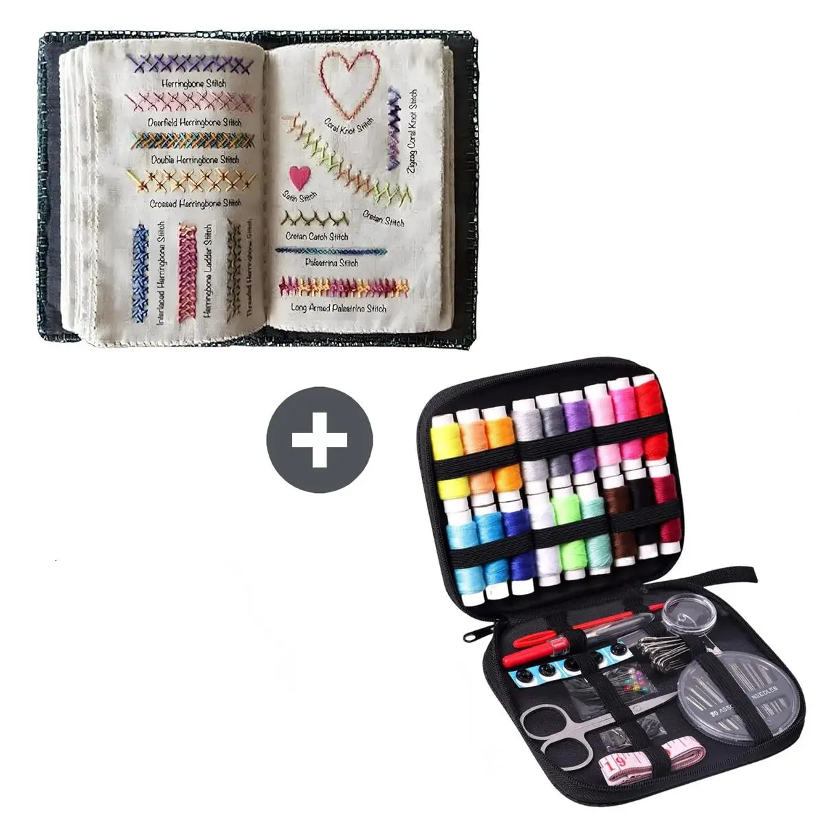 Portable All-Scenario Embroidery Stitch Book + Professional Sewing Kit | Includes 18-Colored Threads, Scissors, Seam Ripper, Measuring Tape, Needles & More Sewing Essentials – 86PCS Complete Set for Beginners & Enthusiasts, Portable & Travel-Friendly