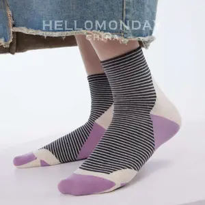 JoyCloud Socks Zhujia Women's Autumn and Winter Purple Mid-Calf Socks, Internet-Famous, Super Popular, Retro Color-Block Striped Seamless Cotton Socks