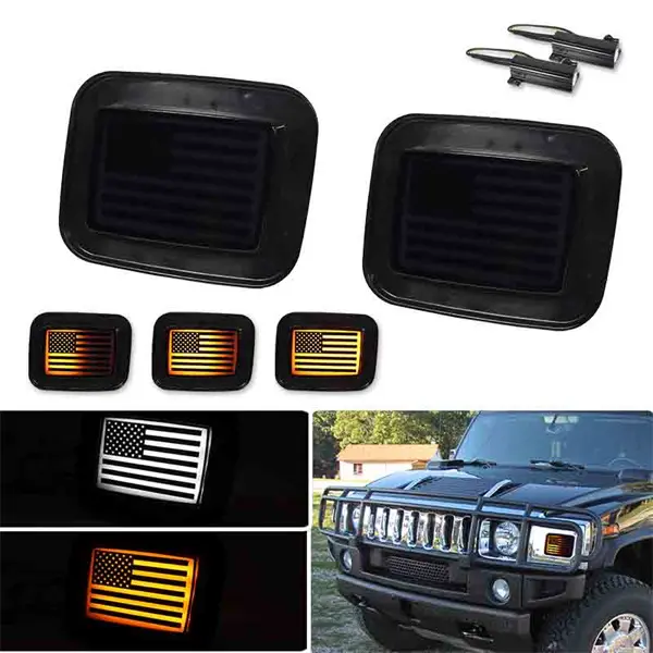 2PCS Smoked Lens US Flag Switchback LED DRL Signal Lights For Hummer H2 Base 2003 2004 2005 2006 2007 2008 2009 Replace OEM 15060530/15060529 ﻿
