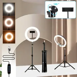 1 Pack LED Ring Light with Adjustable Lighting, Dimmable LED Selfie Light & Adjustable Tripod Stand, LED Fill Light with Extendable Stable Metal Stand, for Makeup, Live Streaming, YouTube, TikTok & Photography