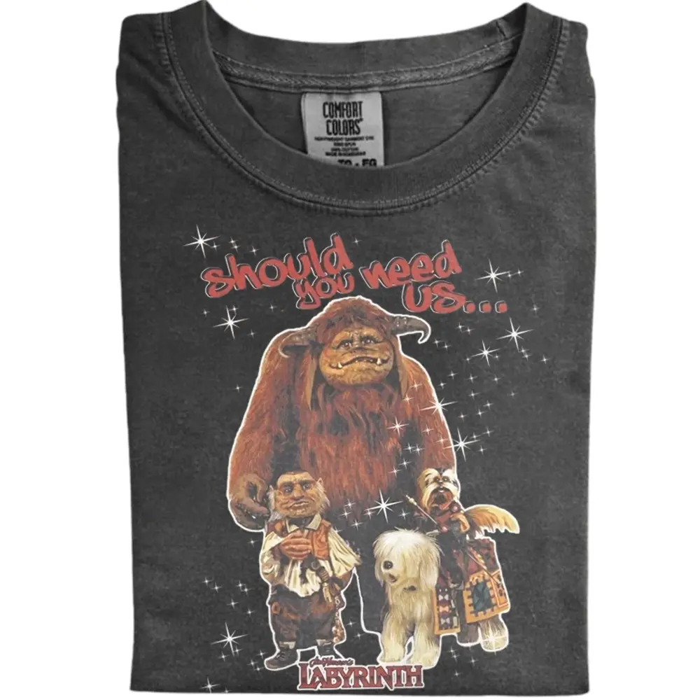 Labyrinth "Should You Need Us" Shirts, Cotton Unisex T-shirt, Crew Neck, Size S- 3XL, Menswear Top, Womenswear Top Underwear Streetwear Shirt, 90s Horror Film Shirt, Cotton Casual Tee, Gift For Fan, Trendy Shirt, Trendy Shirt, Trending Shirt