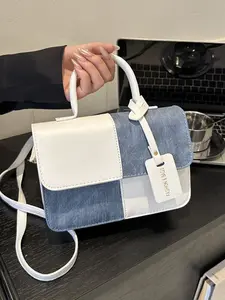 Niche fashion contrast design shoulder slung small square bag, personality classic and versatile commuter messenger bag, minimalist exquisite daily commuter shoulder portable suitable for shopping and dating.