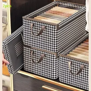 2PCS Fabric Foldable Storage Boxes Large Collapsible Stackable Storage Bins with Lids 47cm x 28cm x 20cm(18" x 11" x 7"), Closet Organizers and Storage Cube Basket for Home, Office, Bedroom