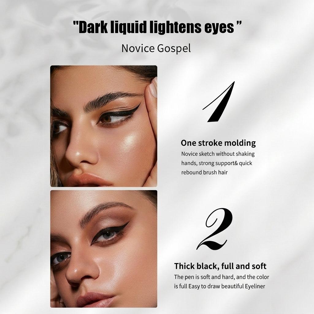 YAN QI NA Cool Black Liquid Eyeliner Pen Waterproof Ultra-Fine Tip Anti-Smudging Wing Lines Precise Application Friendly for Beginners