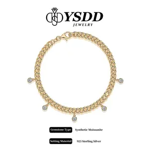 【11.15】Beaded Bezel Dangling Bracelet 0.5CT 7" vvs Synthetic Moissanite Bracelet in 925 Sterling Silver