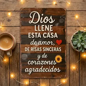 8x12 in Aluminium Spanish Prayer Wall Plaque Sign - "Dios Llene Esta Casa", Vintage Rustic Metal Decor, Living Room Decor, Spring Glow Up, Summer Vibes Outdoor Fun