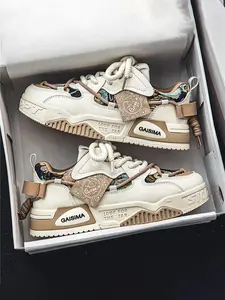 Men's Fashionable Lace Up Low Top Patched Design Sneakers, Casual Breathable Comfortable Sports Running Shoes, Male All-match Round Toe Shoes for Daily Wear, Athletic Shoes