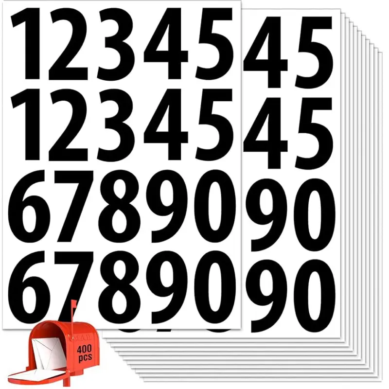 400 PCS Number Stickers, 2" Waterproof Mailbox Number Label, Consecutive Numbers 0-9, Self-Adhesive and Residue-Free, Ideal for Mailboxes, Storage Boxes, Organizers, Cabinets and More