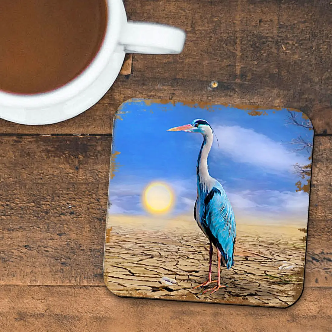 Nature Wonders 95358C-S4 4 x 4 in. Bird on the Beach Coastal Wooden Cork Coasters Gift - Set of 4