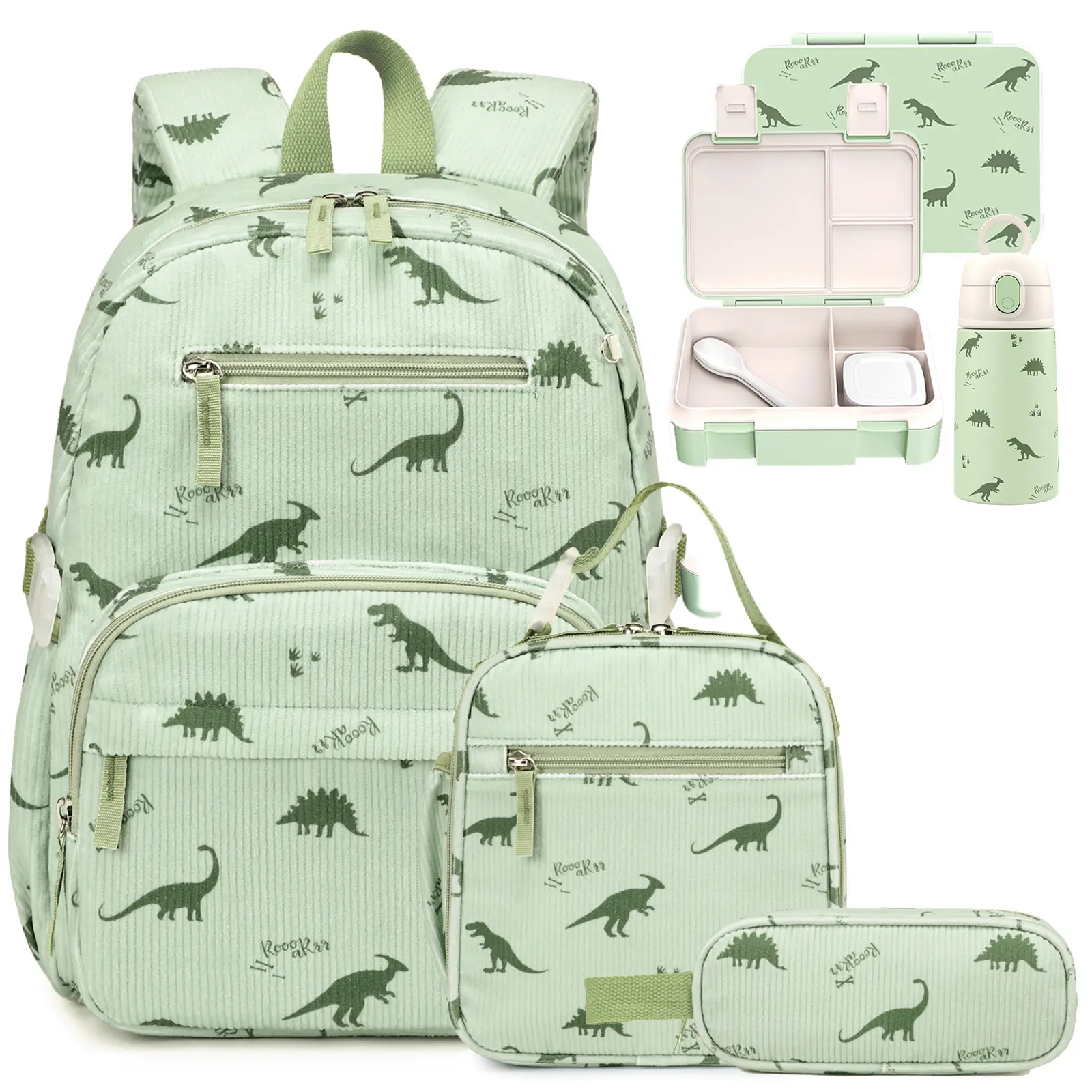 SIMILOVE 4/5PCS Corduroy Floral Print Flowers Backpack Set - Lightweight Fit for Elementary School, with Insulated Lunch Bag, Pencil Case, Water Bottle, Back to School Shopping Gifts for 5-6 Year-Olds Preschool Bookbag, Backtoschoolshopping