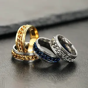 【PANG Jewelry】Bottle Opener Ring Stainless Steel Spinner Ring for Him Matching Couple Rotatable Gear Design Mens Wedding Band Gift