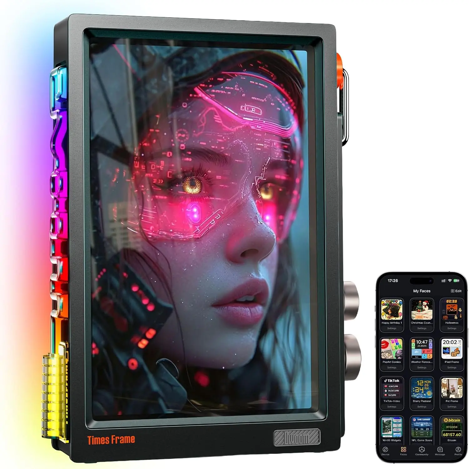 Divoom Times Frame Digital Photo Frame,10.1-Inch Smart Desk Display with Transparent IPS Screen,WiFi,64GB, Pixel Art, RGB Light for WFH Desk Setup,Modern Decor for Cool Room Decor,Perfect Personalized Gift