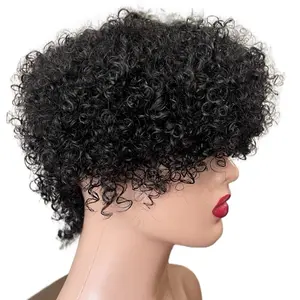 Short curly human hair with bang/ 100% Human Hair/ pixie human hair
