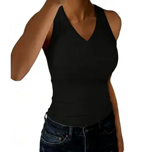 Tank Tops for Women V Neck Ribbed Knit Slim Fitted Sleeveless Basic Tee Tanks Casual Summer Clothes