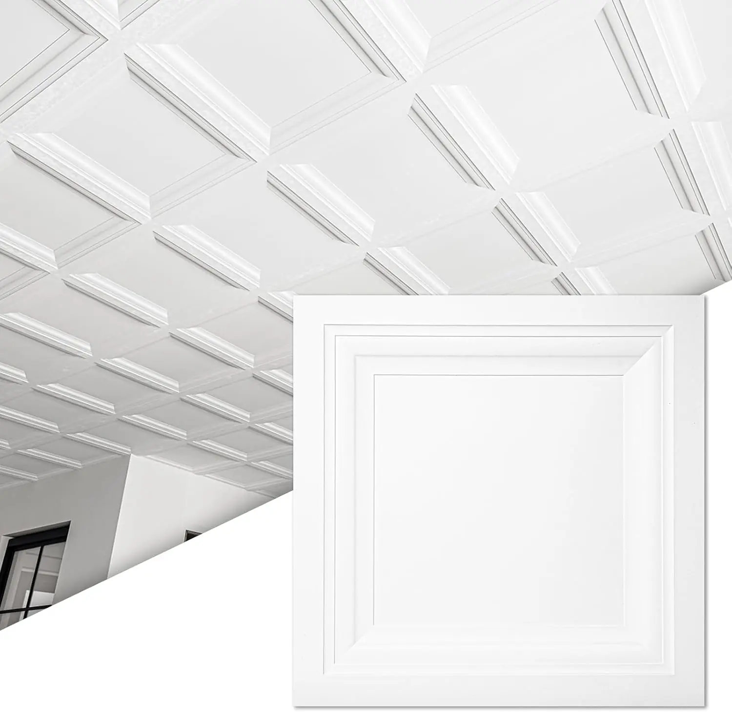 12-Pack White 2x2 FT PVC Drop Ceiling Tiles - 24x24 Inch Square Ceiling Panels for 15/16" Grid System | Durable & Easy Install