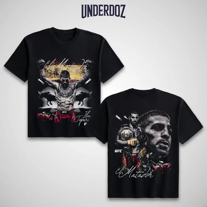 UFC Ilia Topuria Champion Graphic T-Shirt, Unisex Round Neck Soft 100% Cotton Casual MMA Streetwear Clothes, Tshirt, Menswear, Men's Graphic Tees, Apparel, Street Wear, Graphic Print