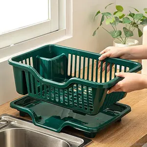 Dish Drying Rack, Plastic Dish Rack with Drain Board & Cutlery Cup, Kitchen Dish Storage Rack, Home Organizer for Kitchen FFVentureVibe8