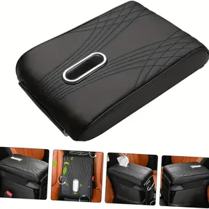 Car Center Console Cover, PU Leather Memory Foam Auto Armrest Cushion, Waterproof Comfortable Vehicle Arm Rest Pad With Tissue Box And Storage Bag, Universal For SUV, Truck, RV