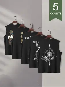 Men's Letter Print Round Neck Tank Top, Regular Fit Casual Sleeveless Crew Neck Top for Summer, Vest Clothing, Men's Clothes for Daily Wear, Menswear