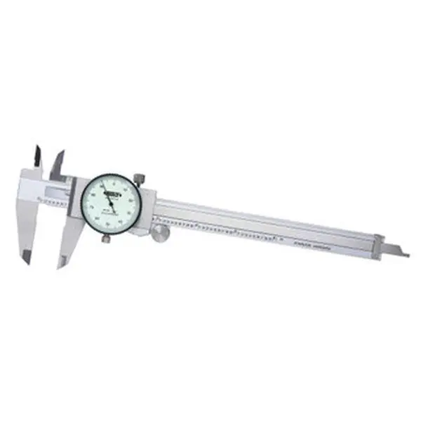 Insize 1311-6 Precision Dial Calipers - 6in Range, 0.001in Graduation, 0.1in per Revolution, 1.575in Jaw Length, White Face, ±0.0015 Accuracy, Inch Units