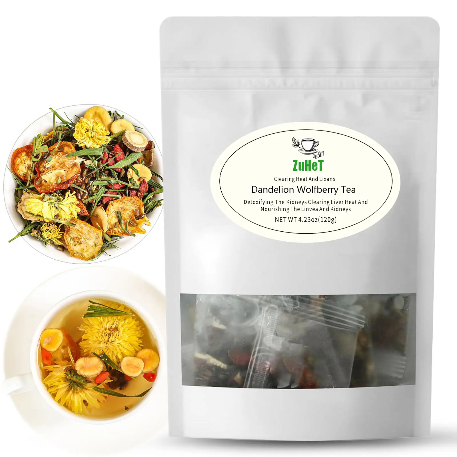 Dandelion Wolfberry Tea - Natural Blend of Eight Herbal Ingredients - Kidney Tea - 4.23oz per Pack - Caffeine-Free - Nata Beverage Nourishing