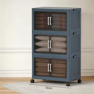 5 Tier Wheeled Plastic Storage Bins - Foldable Collapsible Stackable Storage Containers for Easy Organizing