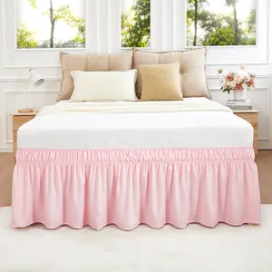Pink Bed Skirt Queen Size 14 Inch Drop, Elastic Wrap Around Dust Ruffle Bed Skirting Easy to Put, Tailored Bedskirts Fade & Wrinkle Resistant