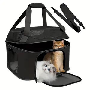 Large Cat Carrier for 2 Cats, Soft-Sided with Removable Plush Bed, Mesh Panels & Transparent Window, for Cats & Small Dogs Up to 20 Lbs, Non-Smelly, Mild, Non-Stimulating, TSA Airline Approved, Collapsible Cat Carrier Backpack