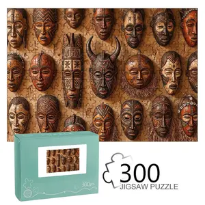 African Tribal Masks Jigsaw Puzzle, Hand - Carved Style Colorful Wood - Textured Pieces, Tribal Art Design for Home Decor & Puzzle Lovers
