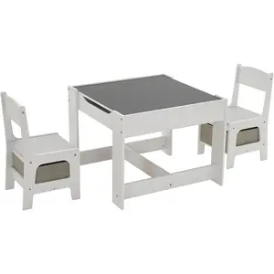 Children's Desk, Children's Table with 2 Chairs, 3-Piece Children's Drawing Table with Wooden Storage Space