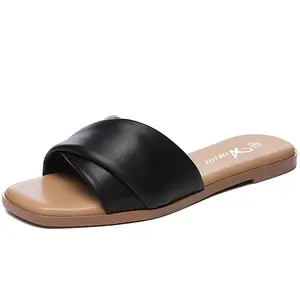 Women's Flat Slide Sandals Summer Open Toe Slip On Casual Shoes Fashion Soft Comfort Slippers Footwear Tsinelas
