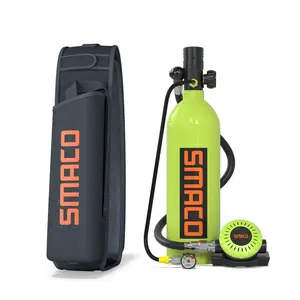 SMACO S400Pro 1.0L Mini Scuba Tank DOT Certified 6061 Aluminum Dive Cylinder Complete Kit With Bag Hose Gauge Portable For Recreational Diving Snorkeling Emergency Backup Pool Training Boat Cleaning Coastal Kayaking Adult Diving Gear