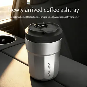 LED Light Up Car Ashtray Cup with Lid Metal Inner Leakproof Portable Creative Vehicle Interior Organizer Accessory