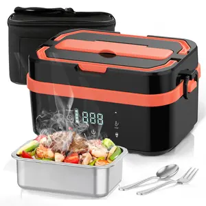 Cordless Electric Heated Lunch Box, 1.35L - 5.7 Cups 30000 mAh 100W Rechargeable Smart Self-Heating Food Warmer with Removable Divider, Spoon, Fork, BPA Free, Portable Lunchbox for Car Travel Office