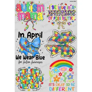 Autism Mini DTF Transfer Gang Sheet 24.5" wide x 36" long Direct To Film