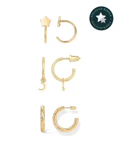 PAVOI 14K Gold Plated Celestial Earring Set for Women – Star Shine Cubic Zirconia Chunky Hoops, Moon Hammered Dangle Huggies & Minimalist Tiny Star Cartilage Half Hoops - Gold Jewelry TikTok Exclusive Bundle
