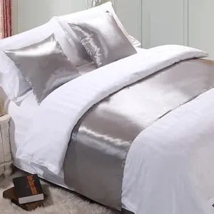 Quilted Solid Color Satin Bed Runners Scarf for Foot of Bed Hotel Bedroom Bedding Decor Fits Queen Double Single King Size Bed Silver 50*260cm
