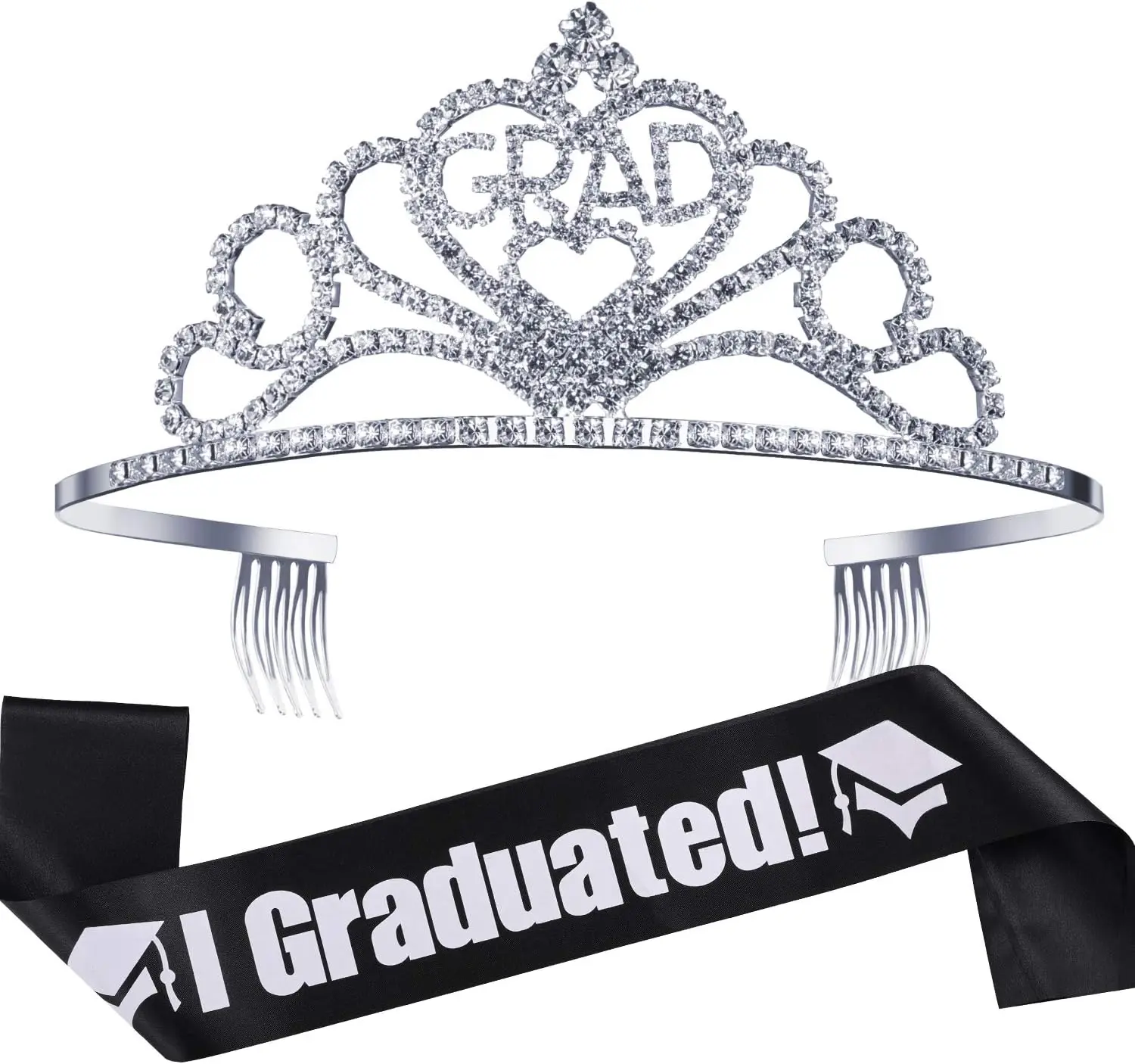 2026 Graduation Tiara with Sash for Women, Glittered Metal Princess ...