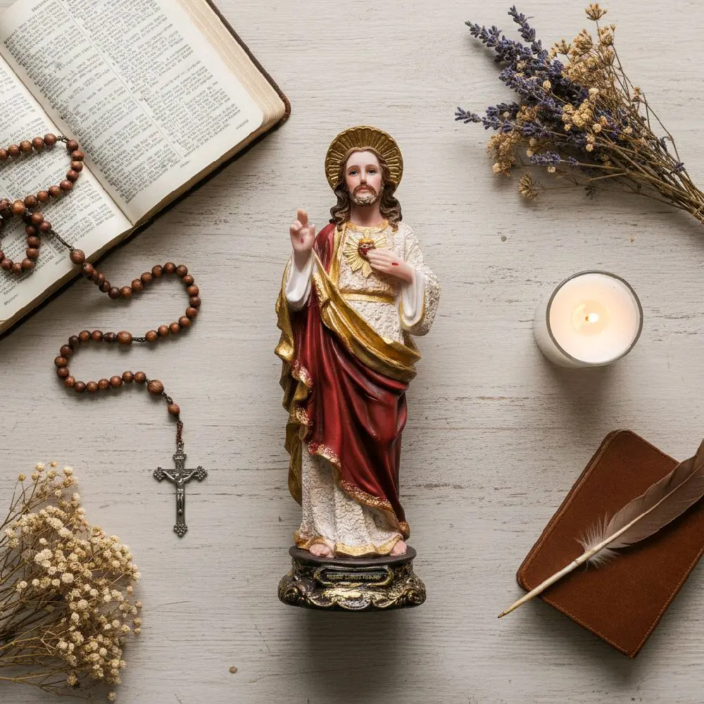 Sagrado Corazón De Jesús 12 Inch Statue Decor Durable Resin with Hand-painted Details for Personal Devotion Spiritual Atmosphere Gift