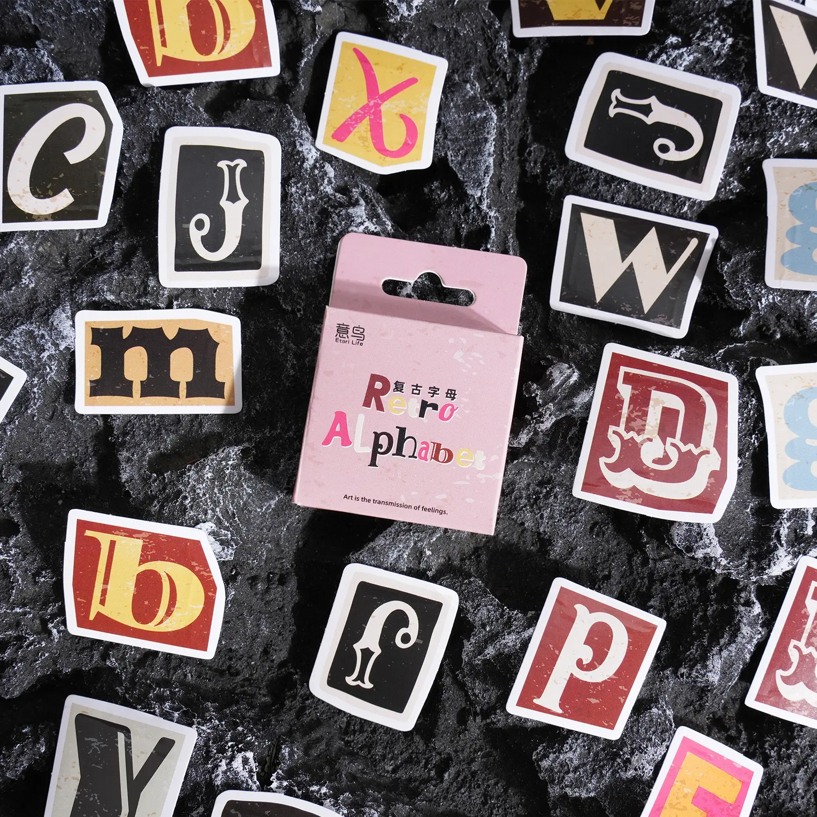 Vintage A-Z Letter Stickers Mini Box Set, Sticker Packs, Decorative Alphabet Stickers for Scrapbooking, Journaling and Crafting, 52 Pieces, DIY Stickers