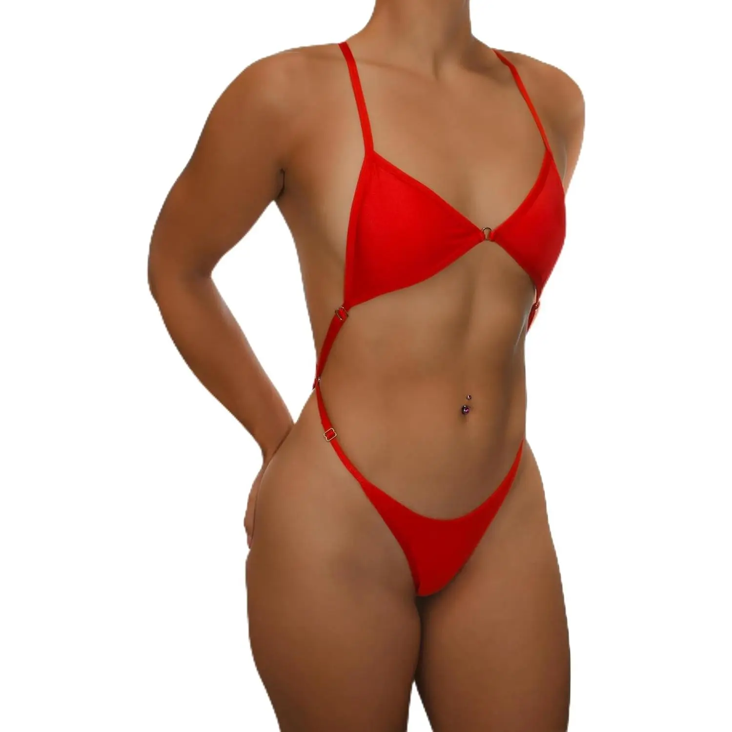 Red One-Piece Swimsuit – Sexy Swimwear – Tiny Brazilian Thong – Adjustable Fit (XS-S) Tiny Tannining Swimsuit