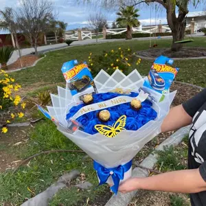 Hot Wheels Blue Rose Bouquet with Butterflies & Ferrero Rocher - Perfect for Unique Gifts and Celebrations