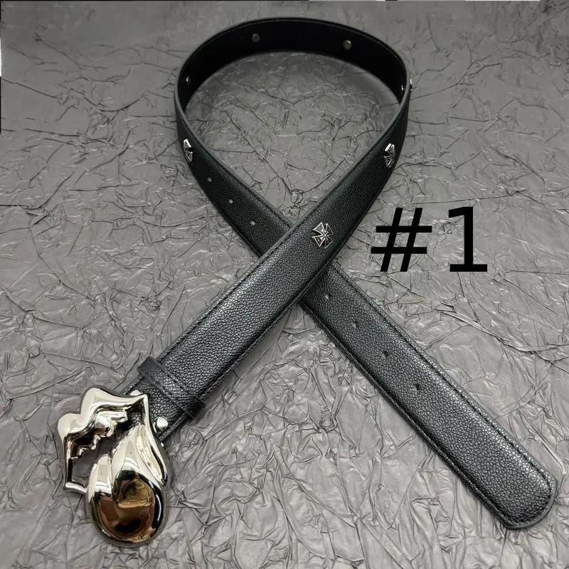 Vintage Black Lips Tongue Buckle Belt, Adjustable PU Leather Waist Belt with Metal Stud Accents, Streetwear Fashion