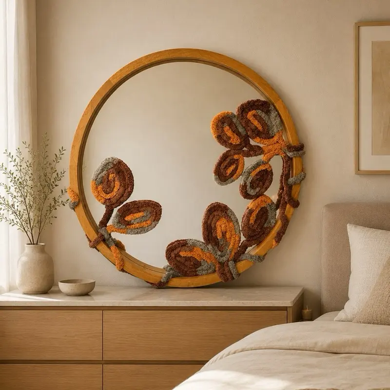 ‘SALA’ Brown Garden Collection | Handcrafted Tufted Statement Mirror