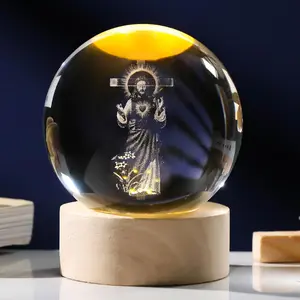 3D Crystal Jesus Cross & Praying Hands Statue, Laser Engraved Sacred Heart of Jesus, Easter Decoration & Catholic Religious Gift